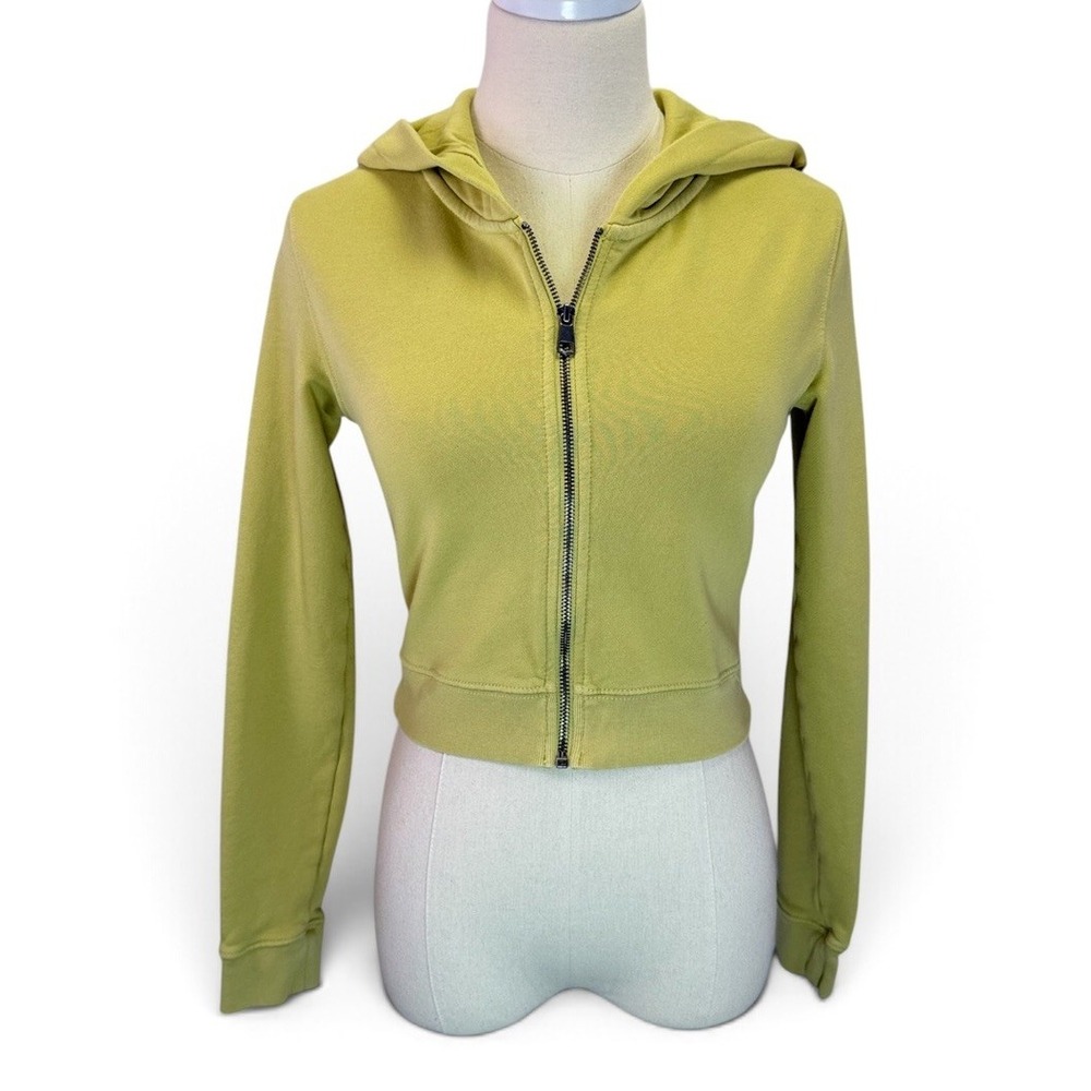 American Eagle Yellow Cropped Long Sleeve Zip Up Hoodie Women's Size Small